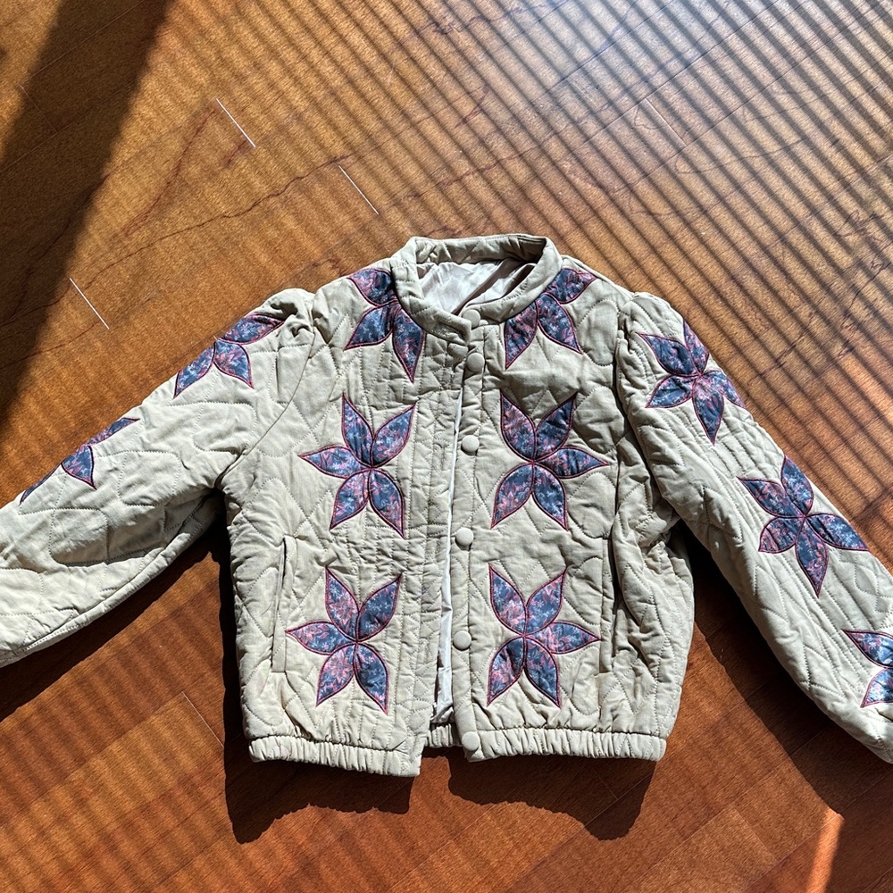 Floral Quilted Jacket - Beige and Purple